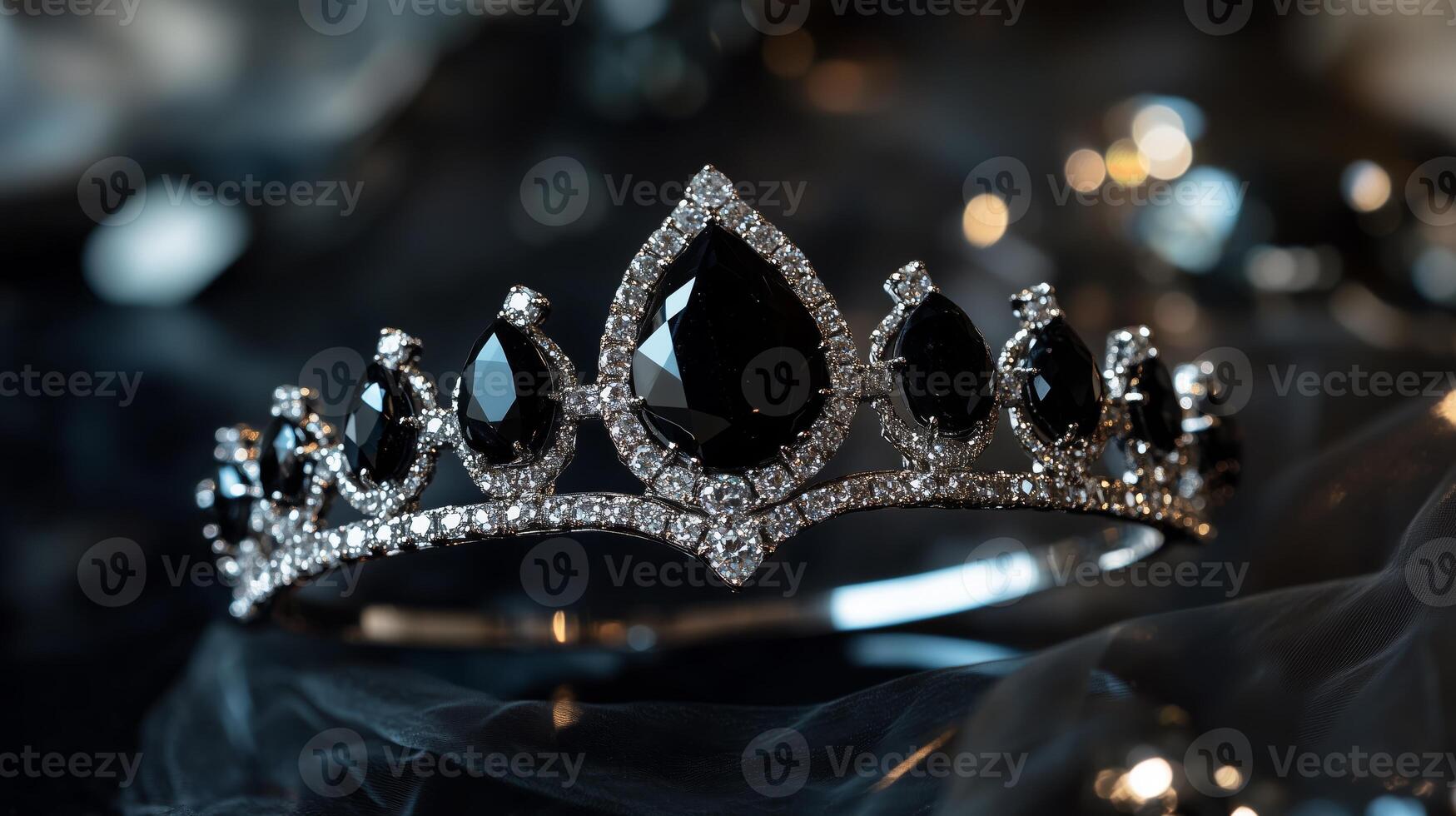 A black and white tiara with diamonds on it photo