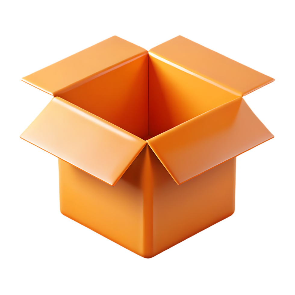 3D Rendered Open Orange Box on Transparent Background png