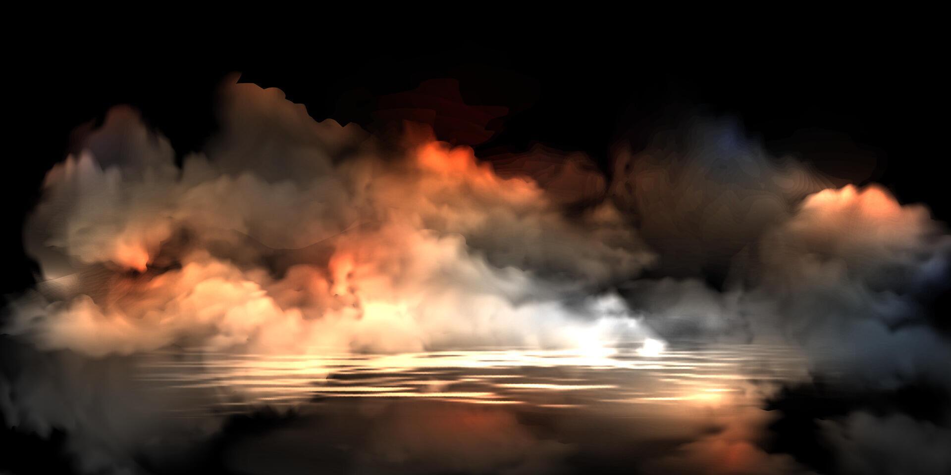 Smoke, spooky fog, haze, steam or clouds of mist above water surface vector