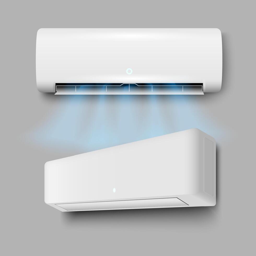 Air Conditioner with cooling flows, white cooling system, equipment for air cold wind, climate control, condition comfort fresh flow wave vector