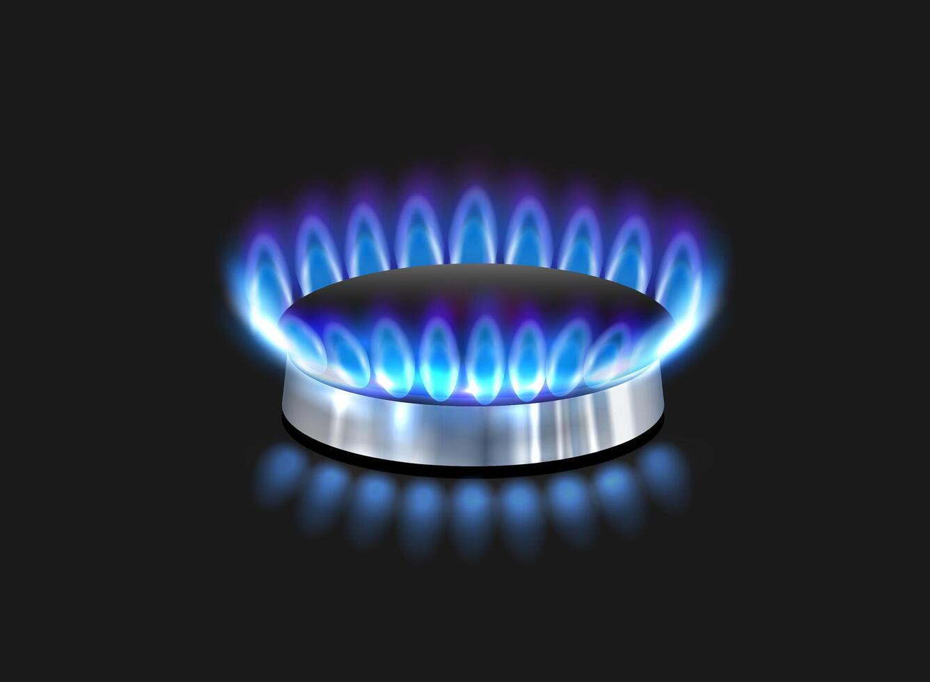 Realistic illustration of gas flame, gas burner side view vector