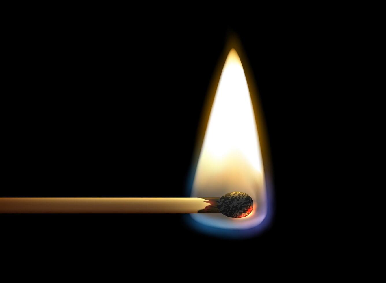 Realistic wooden match stick burning with fire flame vector