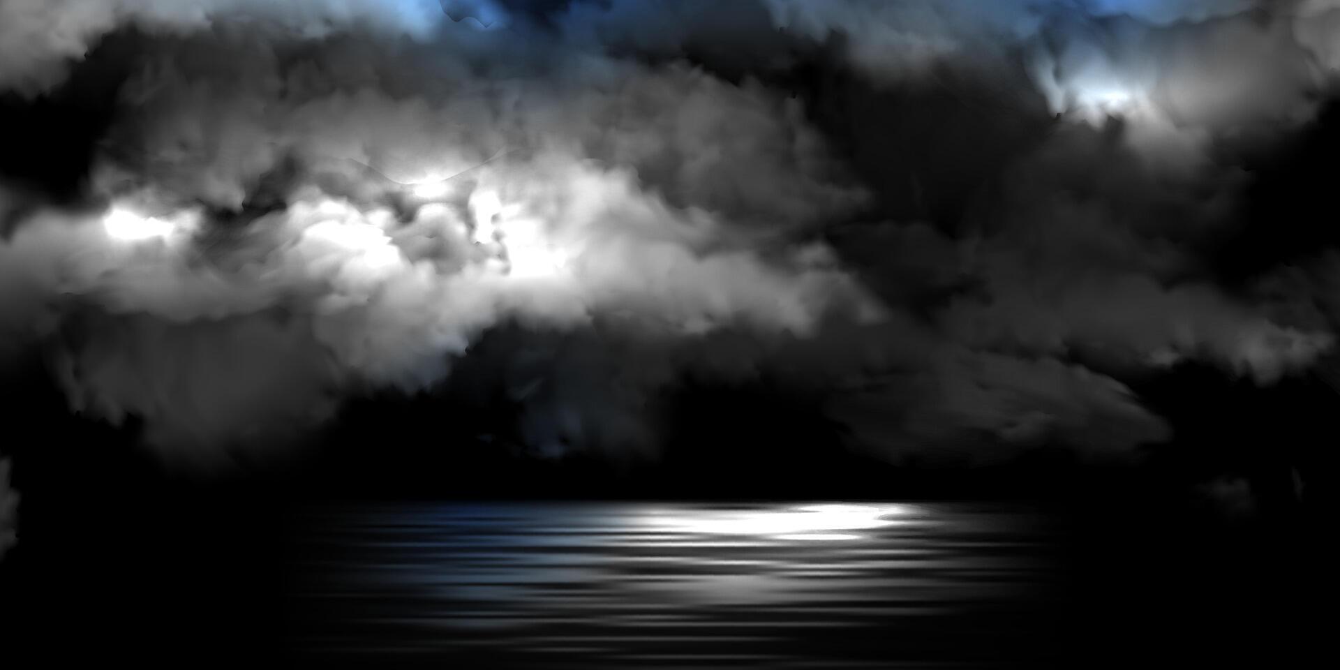 Smoke, spooky fog, haze, steam or clouds of mist above dark water surface vector