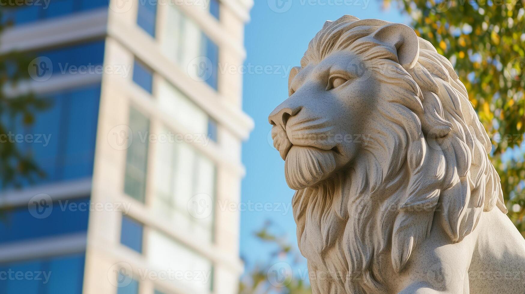A statue of a lion in front of a building photo
