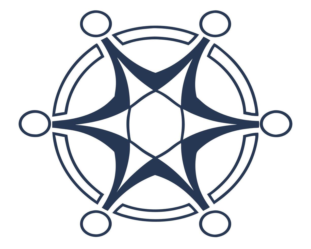 simbólico ilustración de colaboración y conexión presentando interconectado elementos en un circular diseño vector