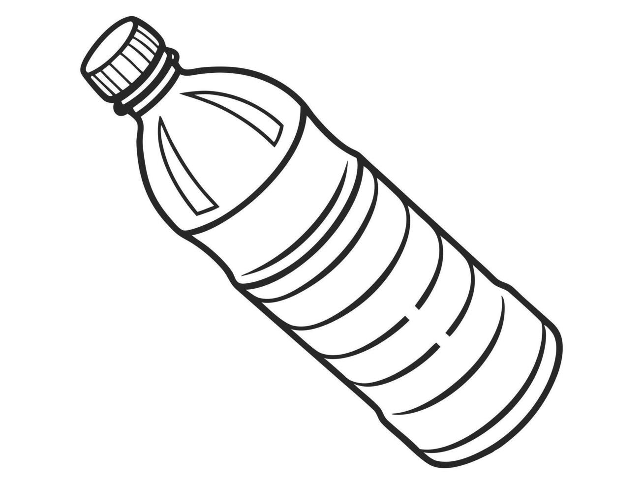 Simple and clean black and white outline illustration of a plastic water bottle on white background vector