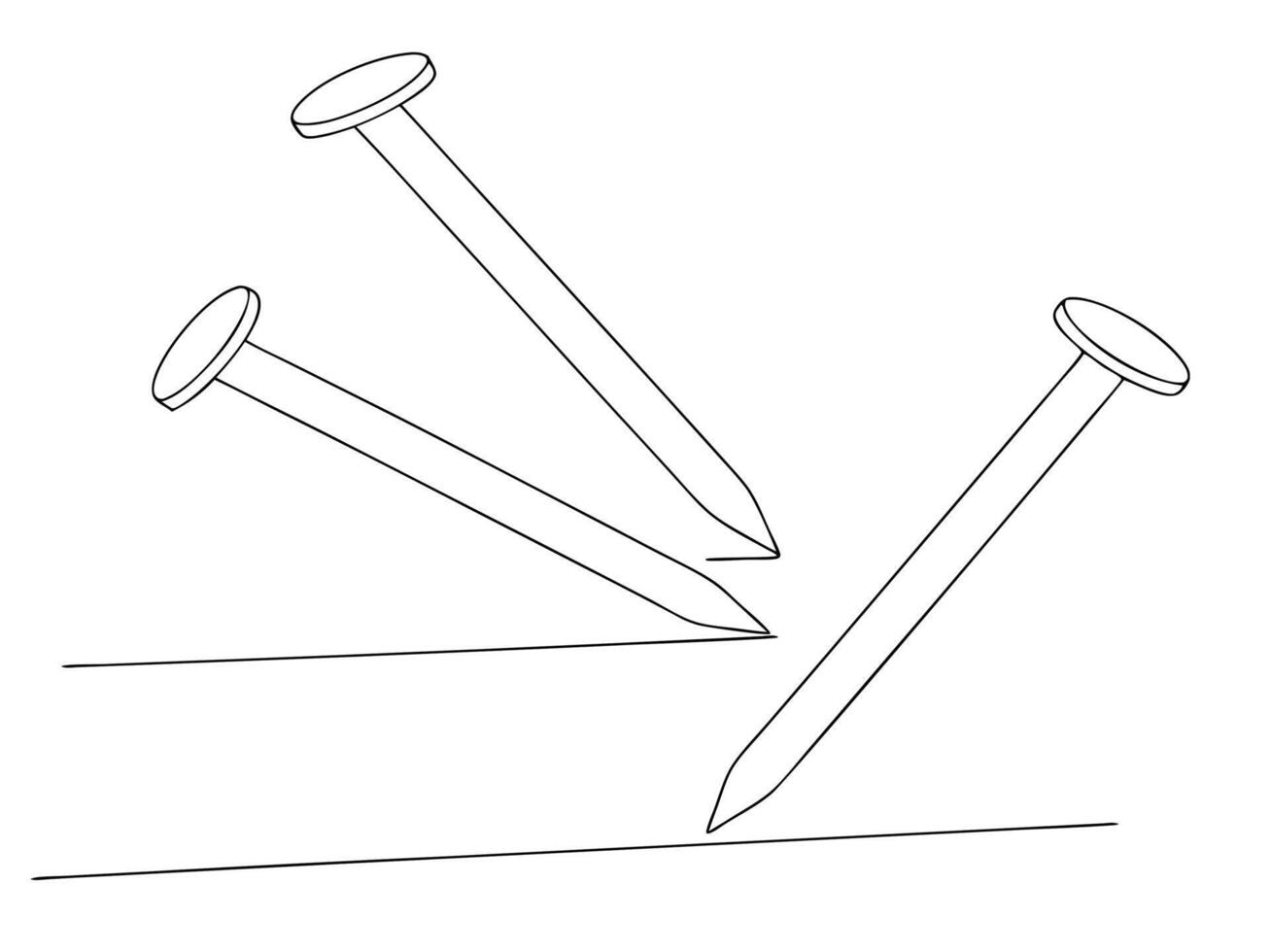 Simple line drawing of three nails showing a construction theme and building elements vector