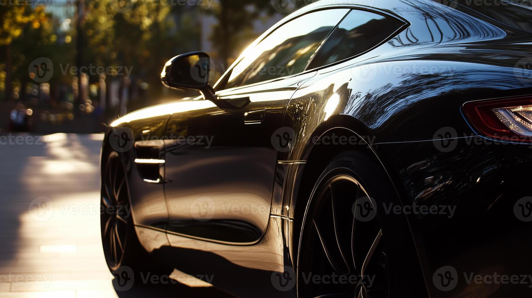 A black sports car parked on a street photo