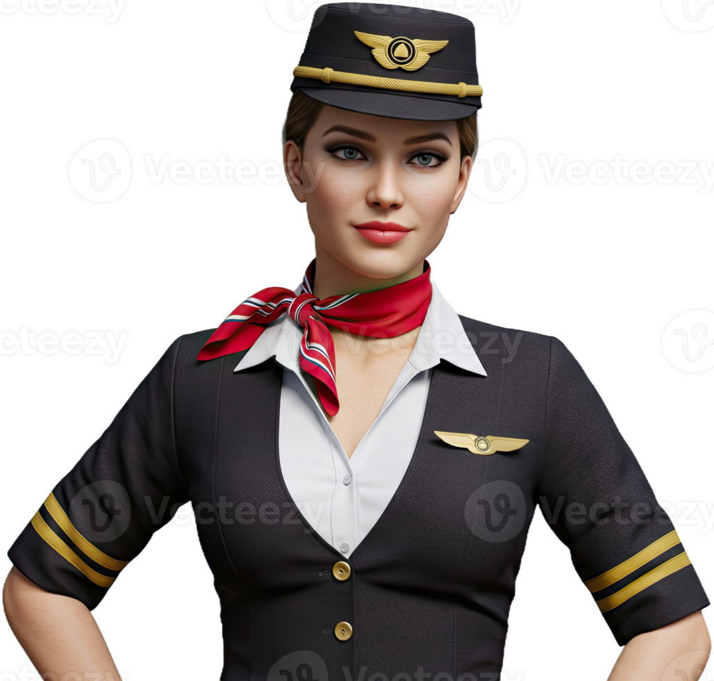 Portrait of a beautiful flight attendant in uniform with a professional appearance png