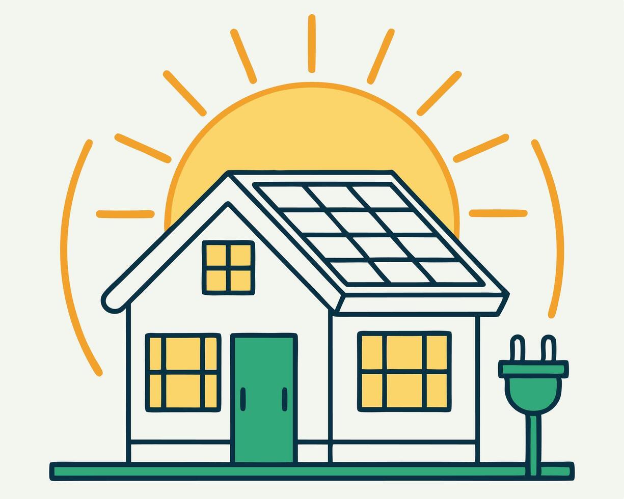 Sustainable energy home illustration depicting solar panels and green power concept vector