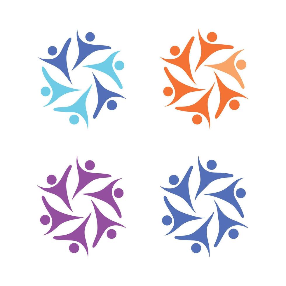 Colorful abstract human figures forming a circular composition with white background vector