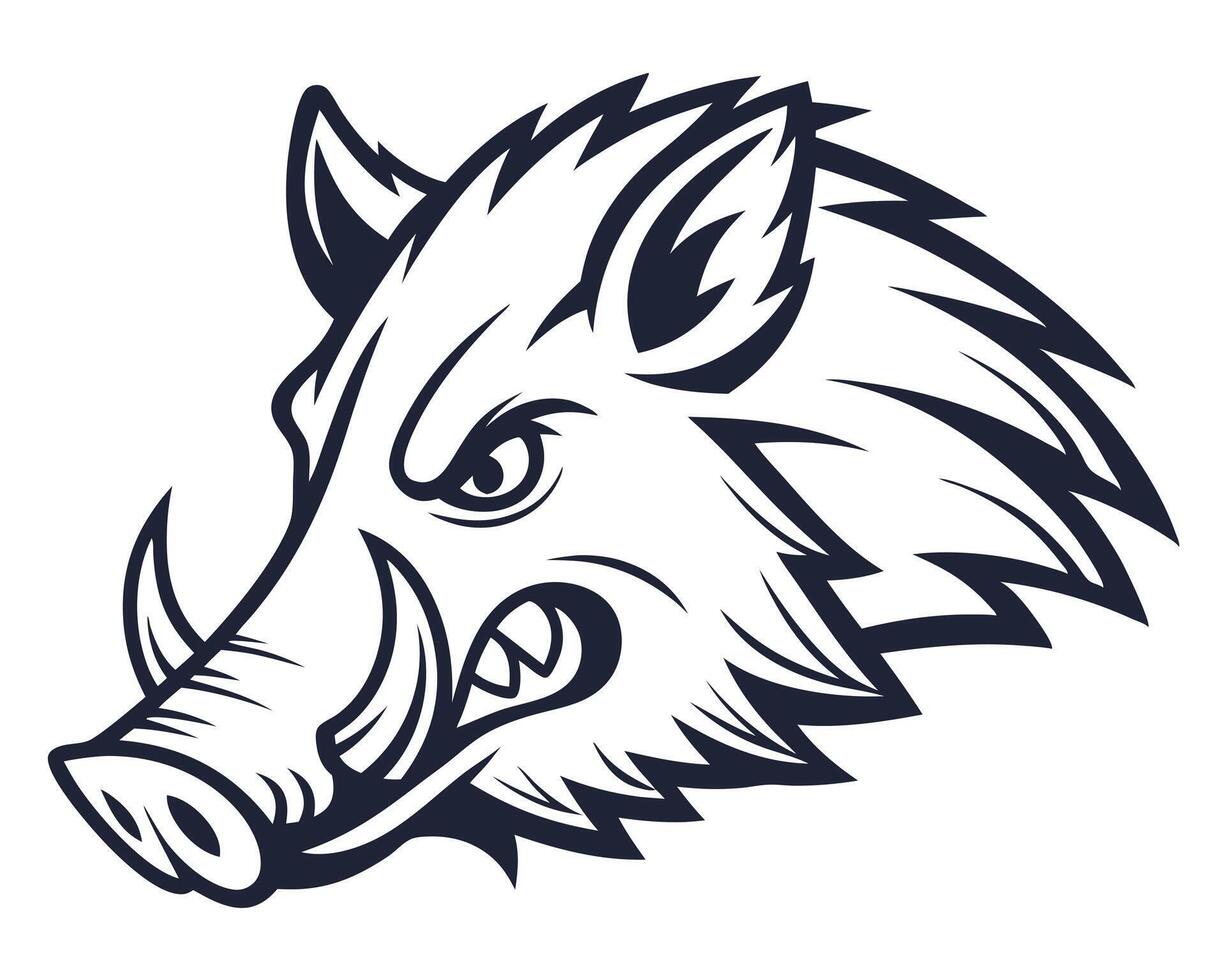 Fierce boar head illustration in black and white emphasizing strength and aggression. vector