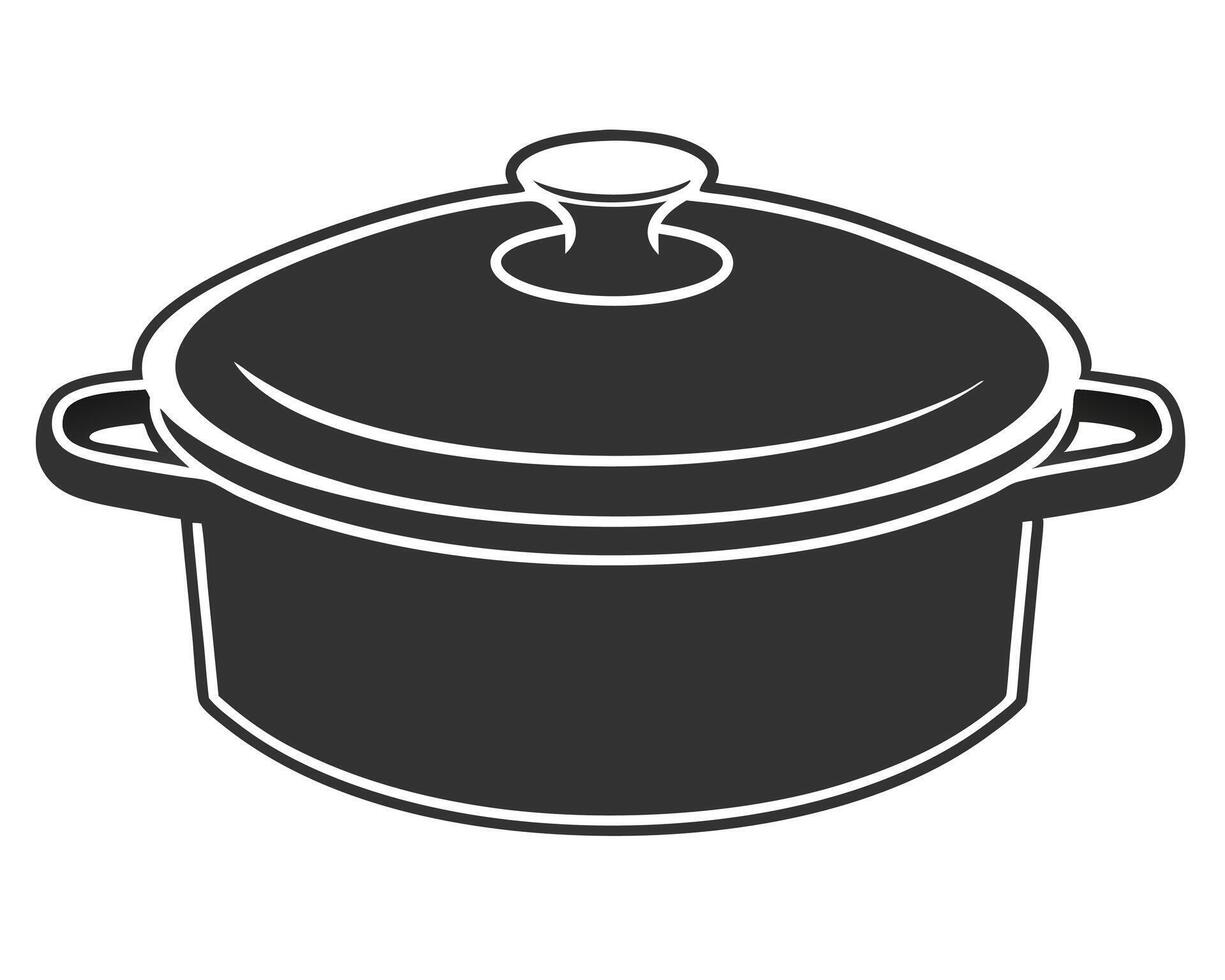 Simple black and white illustration of a cooking pot with a lid suitable for kitchen use vector