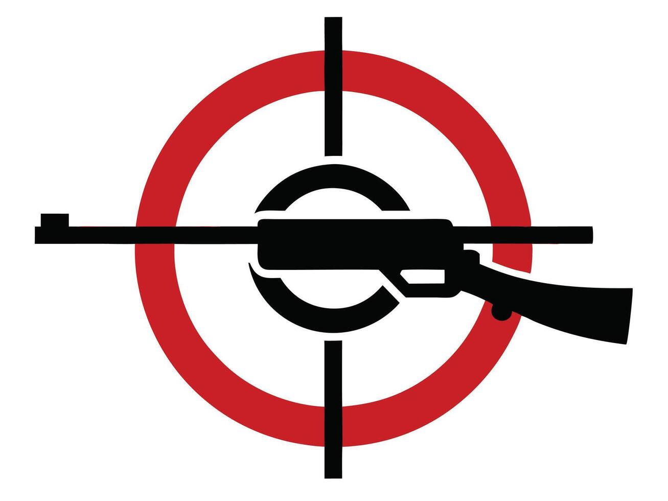 Silhouette of a rifle centered inside a target against a clean white background vector
