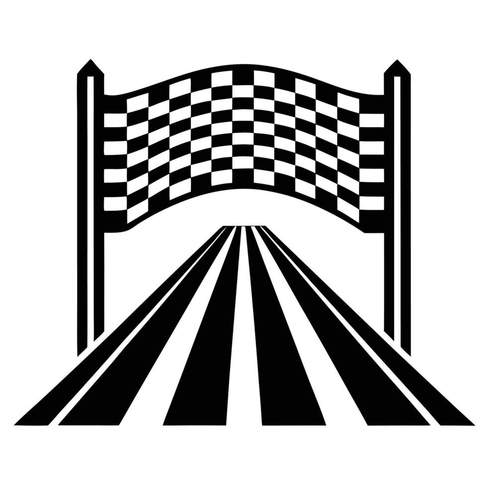 Black and white checkered flag flying over race track symbolizing victory and competition vector