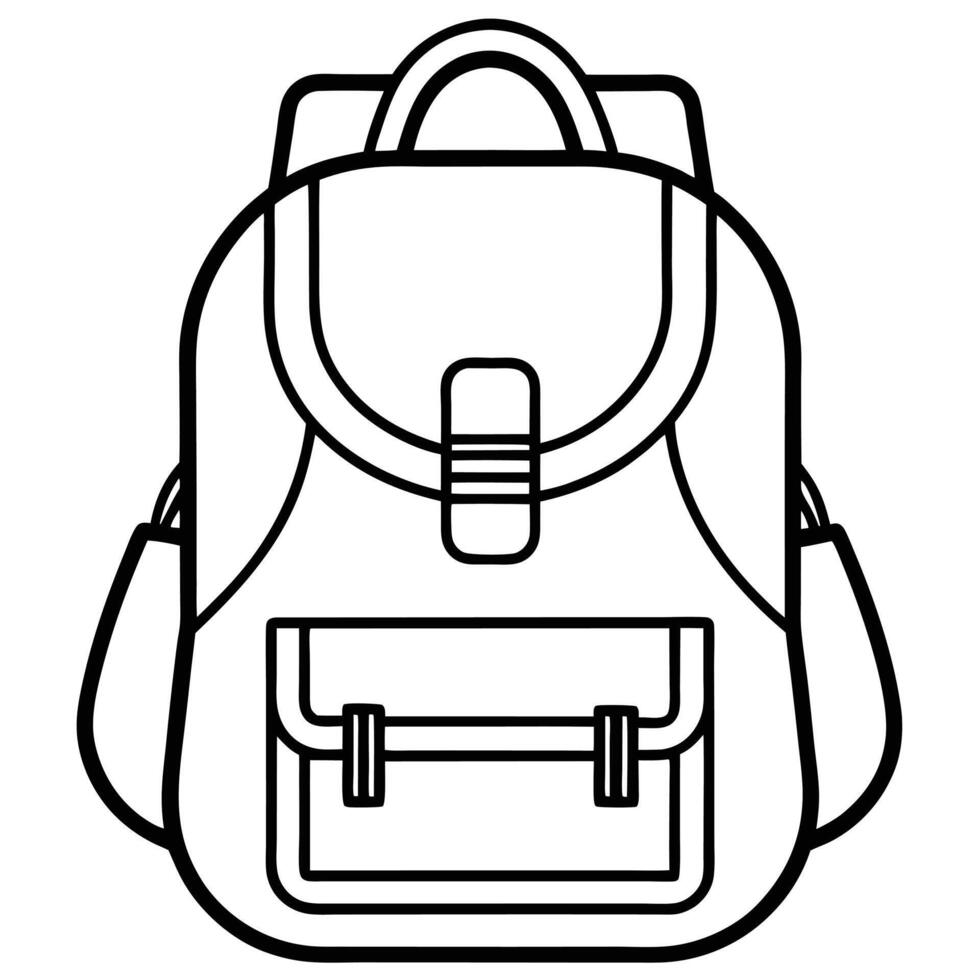 Simple black and white outline illustration of a classic school backpack design vector