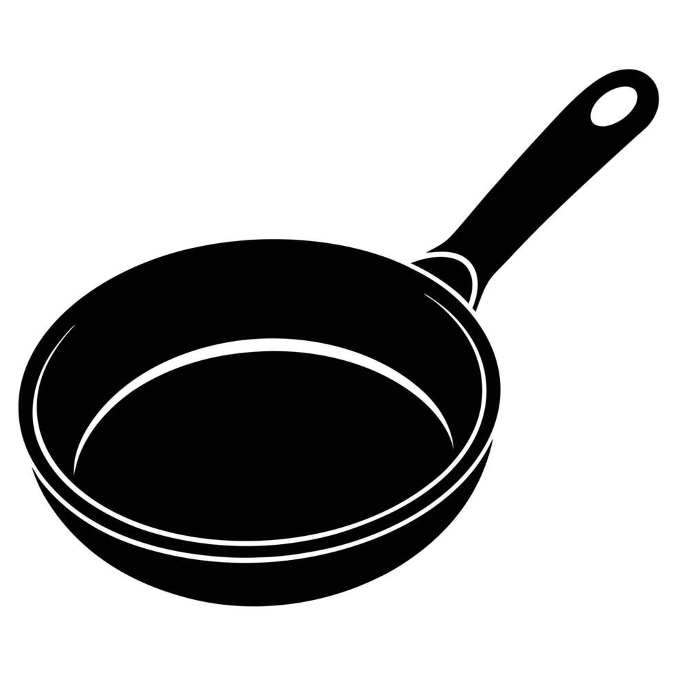 Simple illustration of a black frying pan with handle for cooking and culinary concepts. vector