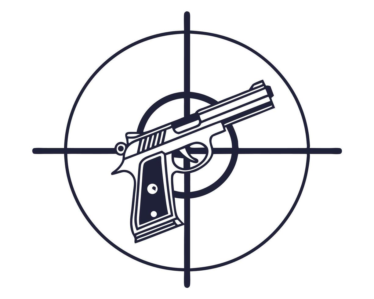 Black and white illustration of a handgun weapon aiming target for security or danger concepts vector