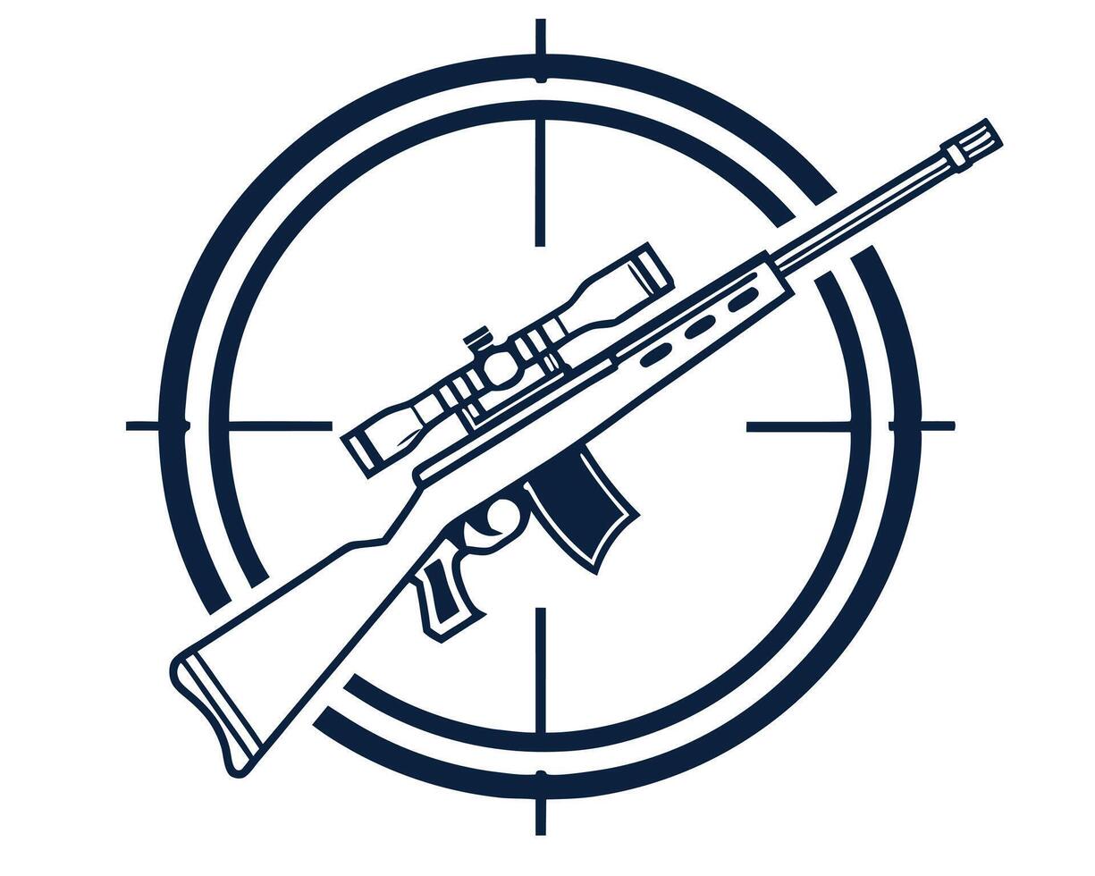 Sniper rifle with scope icon inside a target circle for shooting and precision aiming vector
