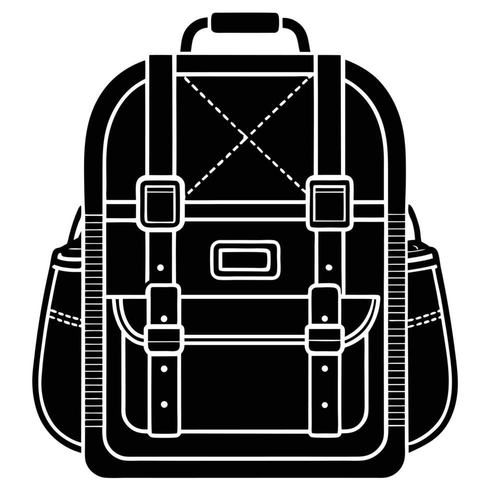 Detailed black and white illustration of a classic backpack suitable for various design projects vector