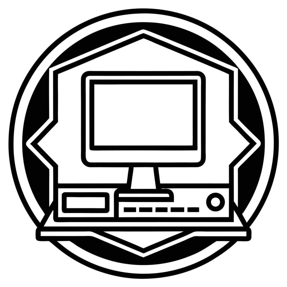 Modern computer display icon depicting technology and digital connectivity within a circular border vector