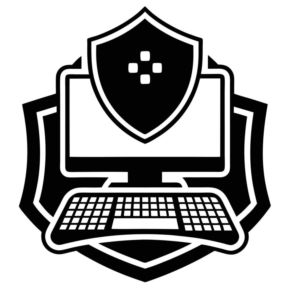 Computer security icon depicting data protection shield and keyboard for digital safety vector