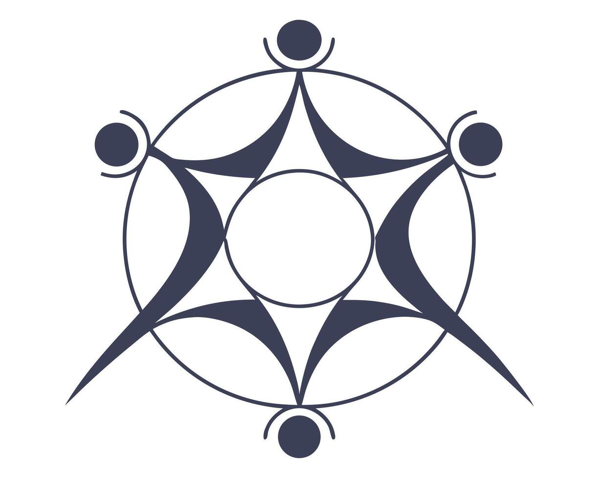 Abstract geometric design with a central circle and stylized elements on a white background. vector