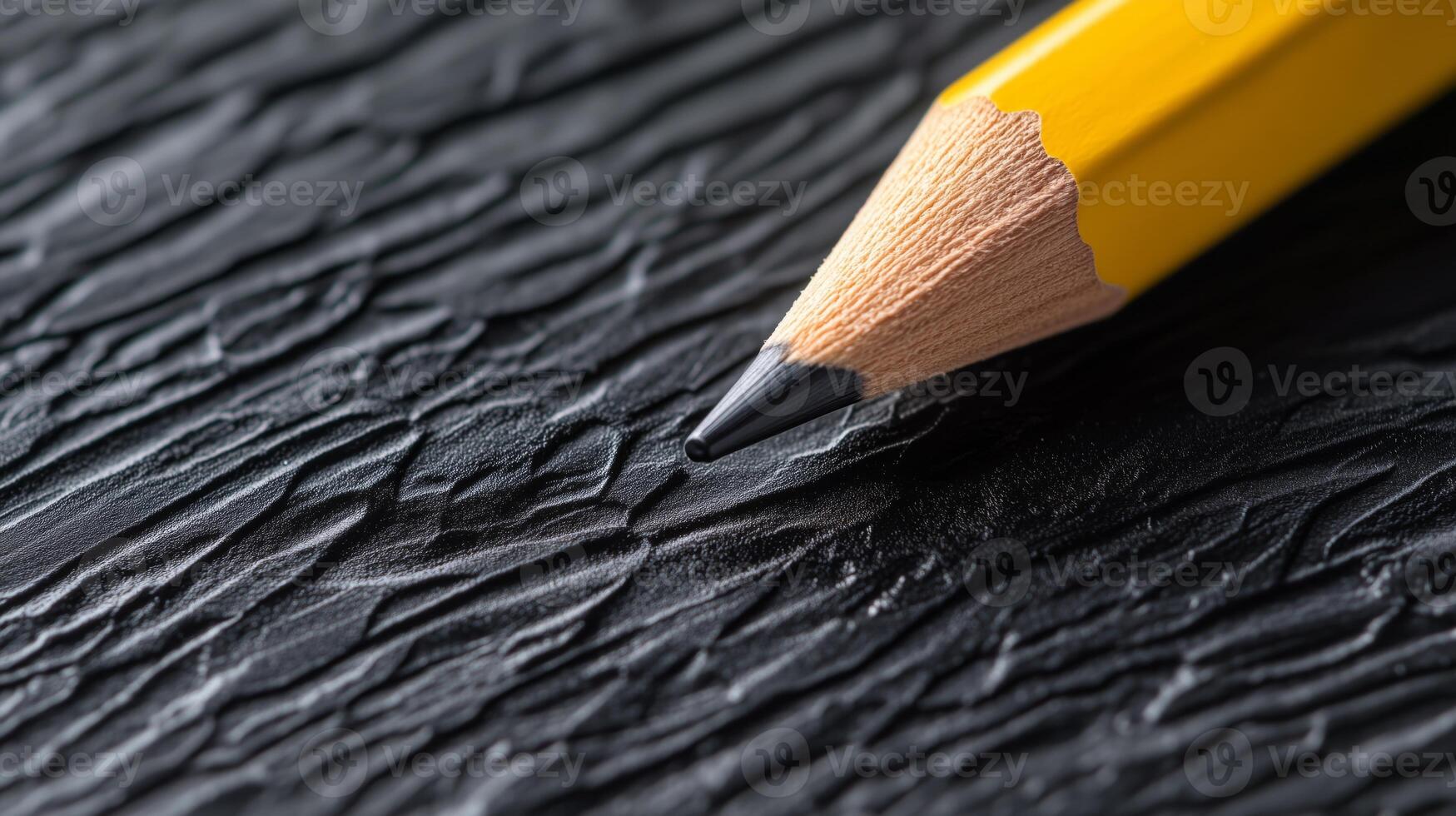 A pencil is resting on a black surface photo