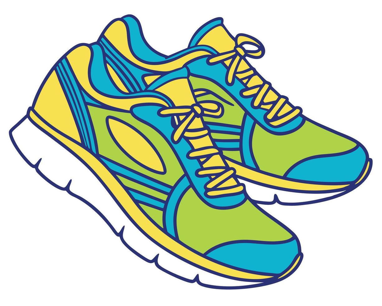 illustration of a pair of colorful athletic running shoes on a white background vector