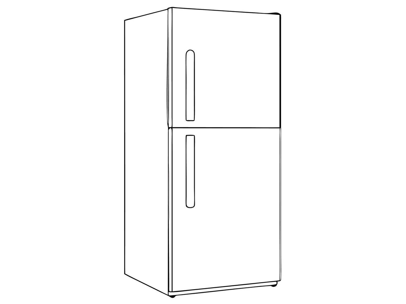 Simple black and white outline drawing of a classic refrigerator appliance for kitchen designs vector