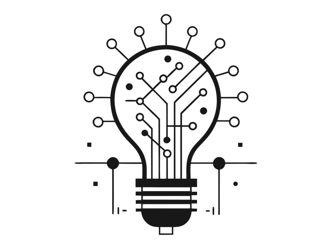 illustration of an illuminated light bulb with integrated circuit and technology concept. vector