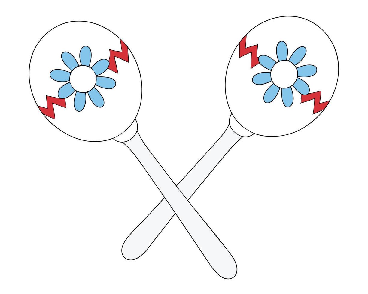 Colorful crossed maracas with flower and zigzag decorations against a plain white background vector
