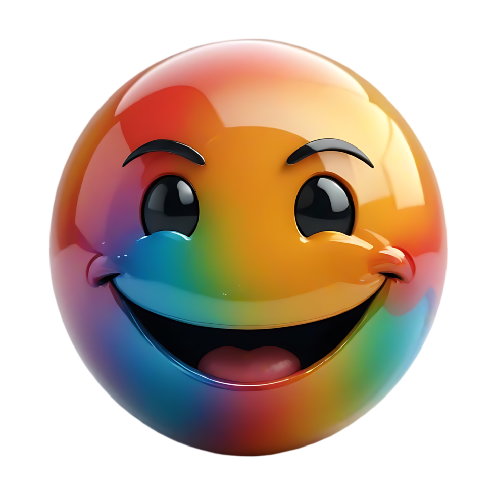 Rainbow Emoticon Displays Happiness with a Wide Grin and Sparkling Eyes, Isolated on Transparent Background. A Digital Art Piece Featuring a Joyful Expression. png