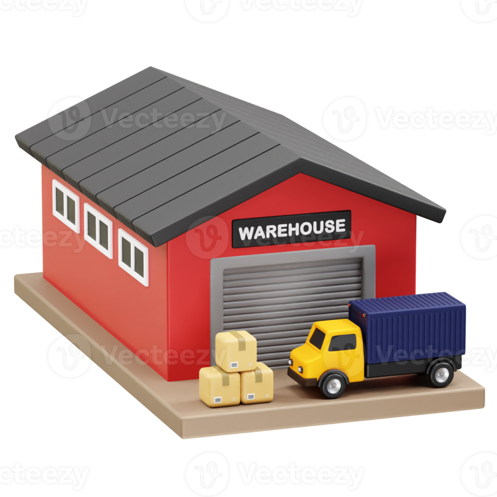 Warehouse with Truck and Boxes Ready for Delivery icon illustration rendering 3d png