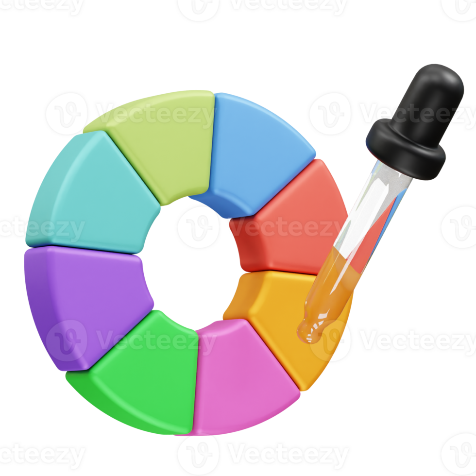 Color Wheel with Pipette for Color Analysis and Infographic icon 3d render illustration. Color pie chart icon 3d. png