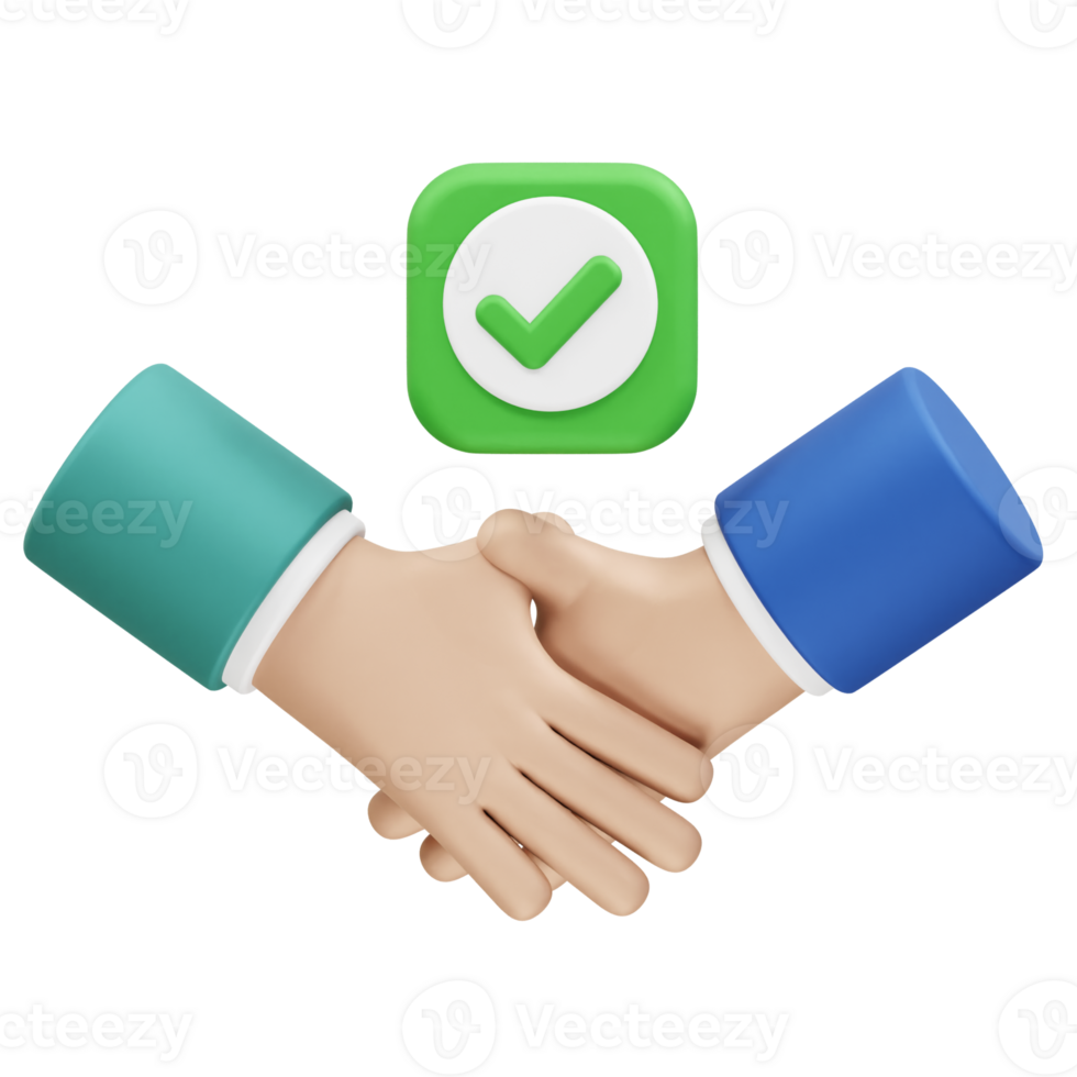Successful Business Handshake Agreement approved icon 3d rendering illustration png