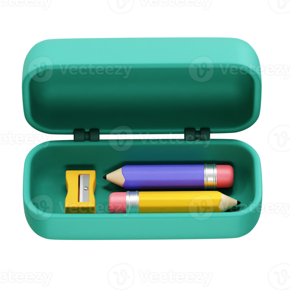 Pencil Case with Pencils and Sharpener icon 3d illustration render png