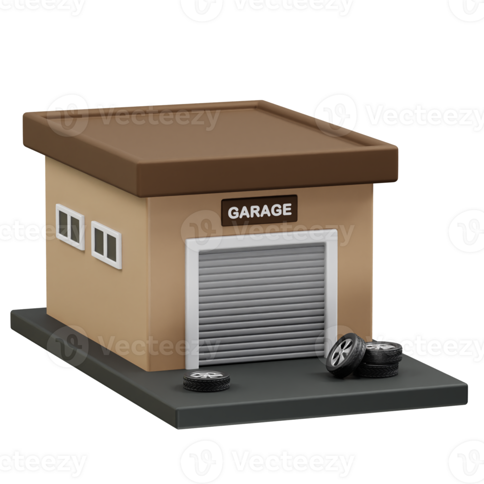 Garage 3d icon illustration rendering. Car garage with tire icon illustration render png