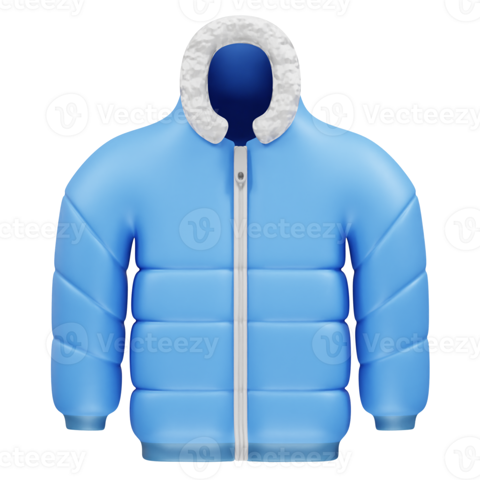 Winter season Jacket 3D Icon illustration rendering. Puffer Jacket with Fur Hood icon 3d png