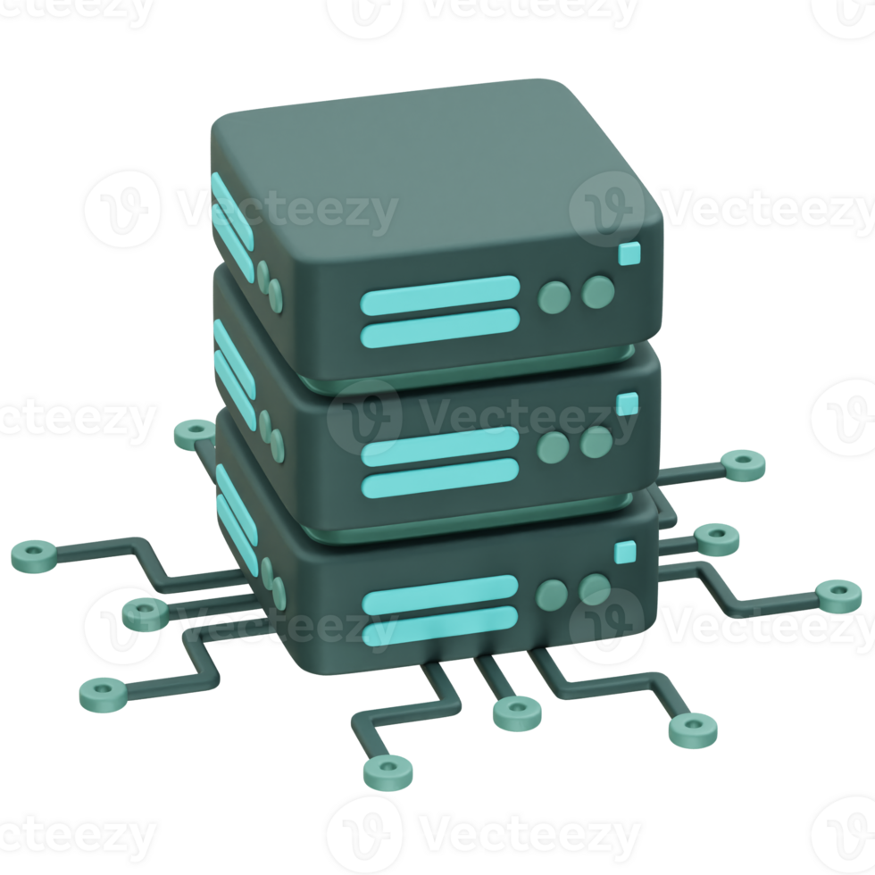 Stacked Servers Representing Data Storage and Network Infrastructure icon 3d. Database icon 3d render illustration png