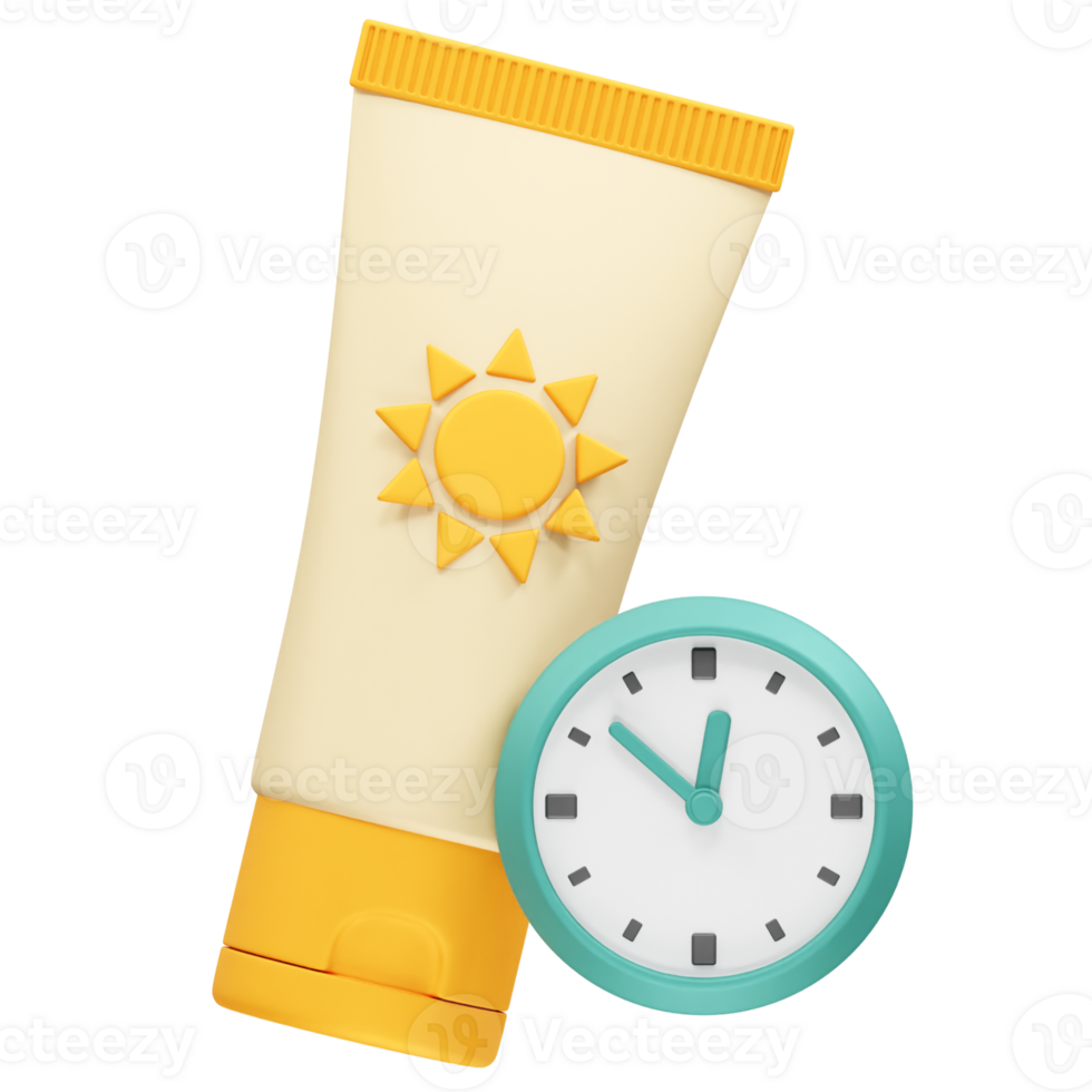 Sunscreen tube with a clock icon illustration 3d png