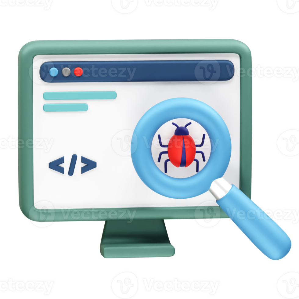 Debugging Software bug icon illustration 3d. Bug detection 3D Icon illustration png