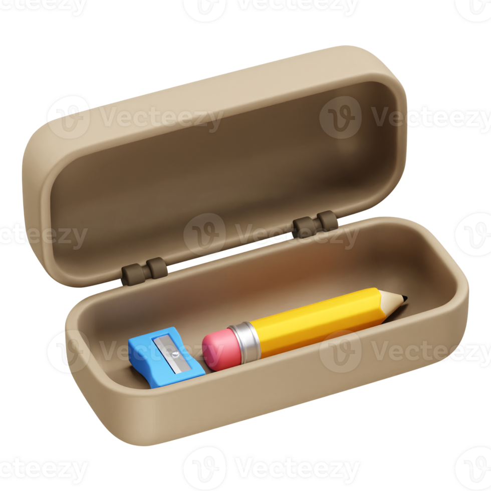 Pencil case with pencil and sharpener icon illustration 3d rendering png
