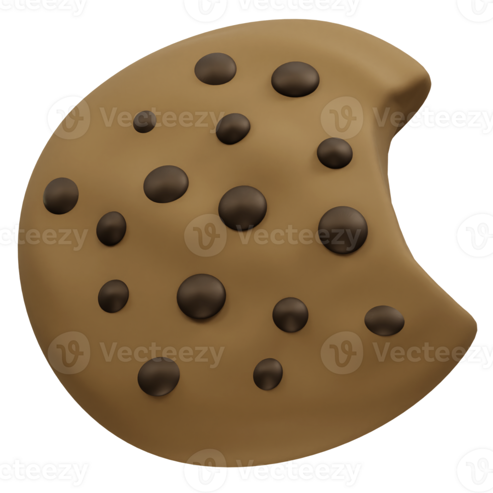 Bitten Chocolate Chip Cookie icon illustration 3d render. Cookie icon 3d png