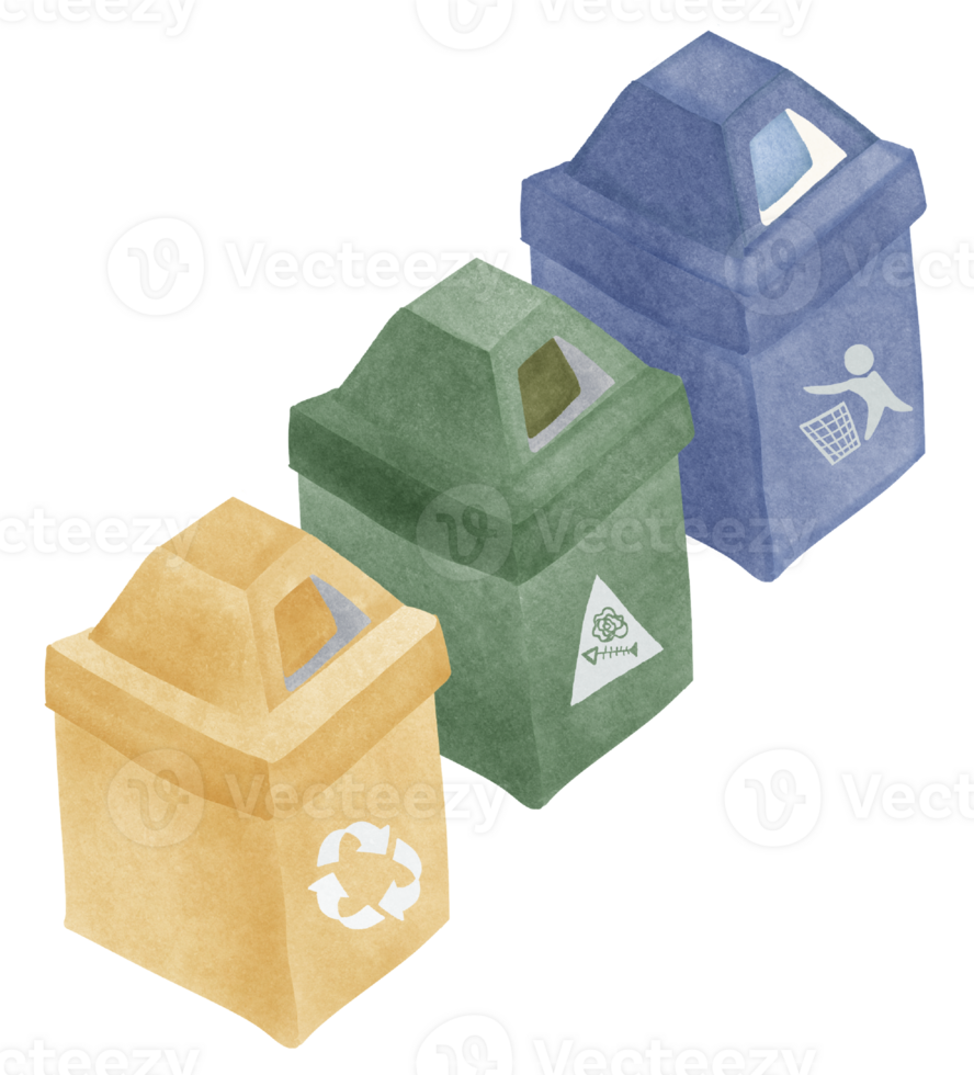 Earth Day Color sorted trash cans png
