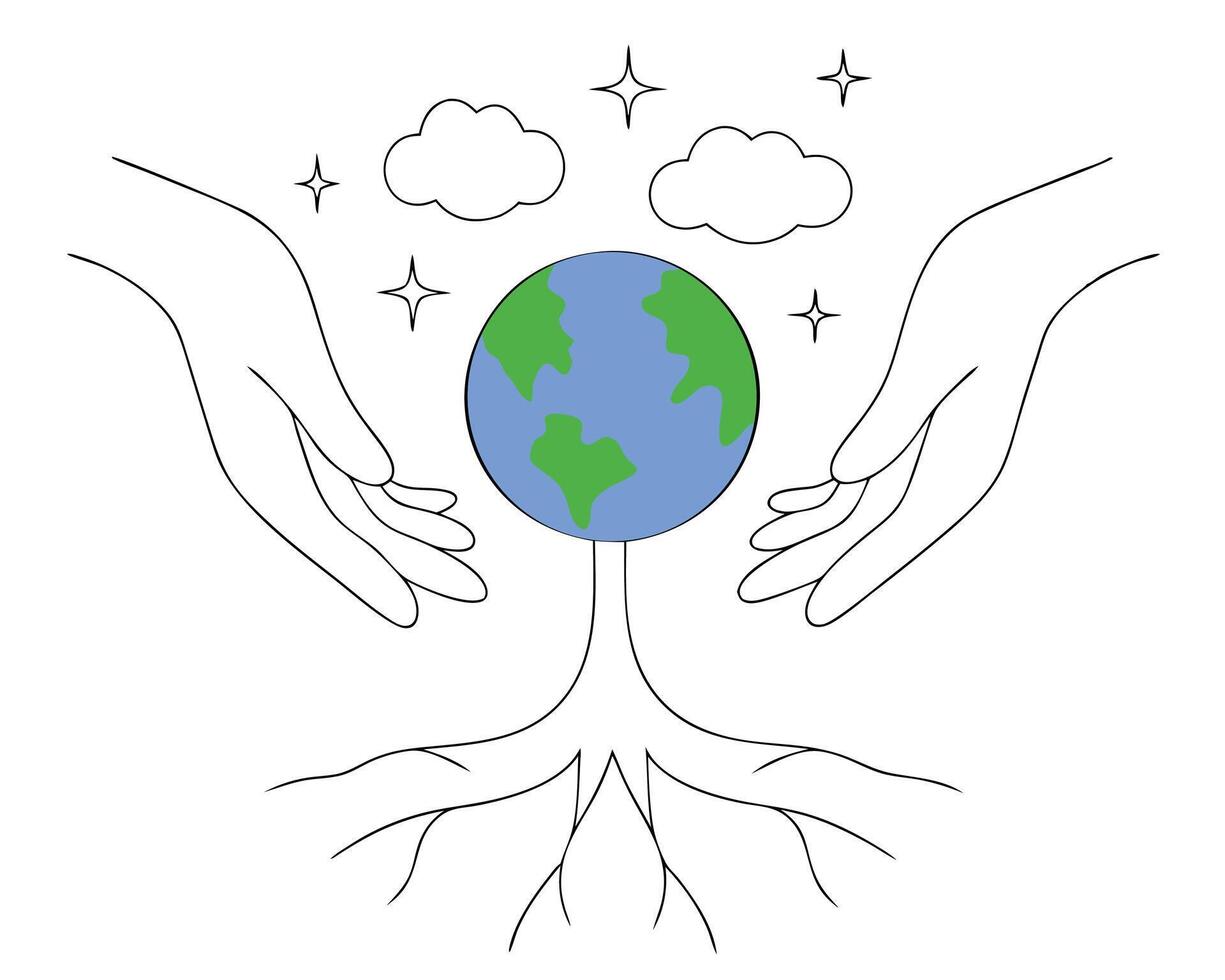 Hands protecting planet earth eco friendly sustainable concept symbolizing environmental responsibility vector