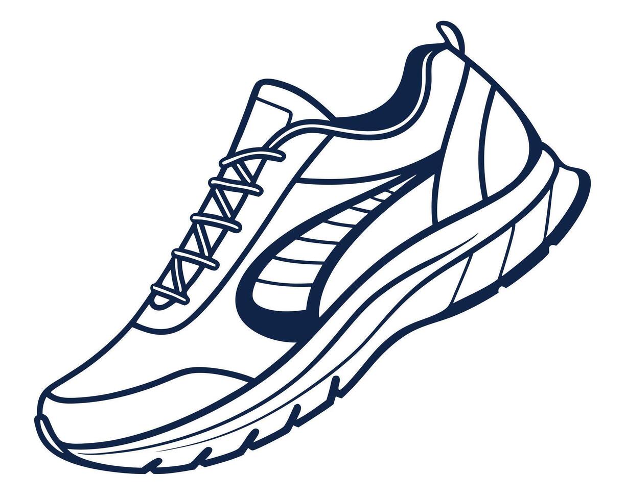 Detailed line art illustration of a modern running shoe isolated on white background vector