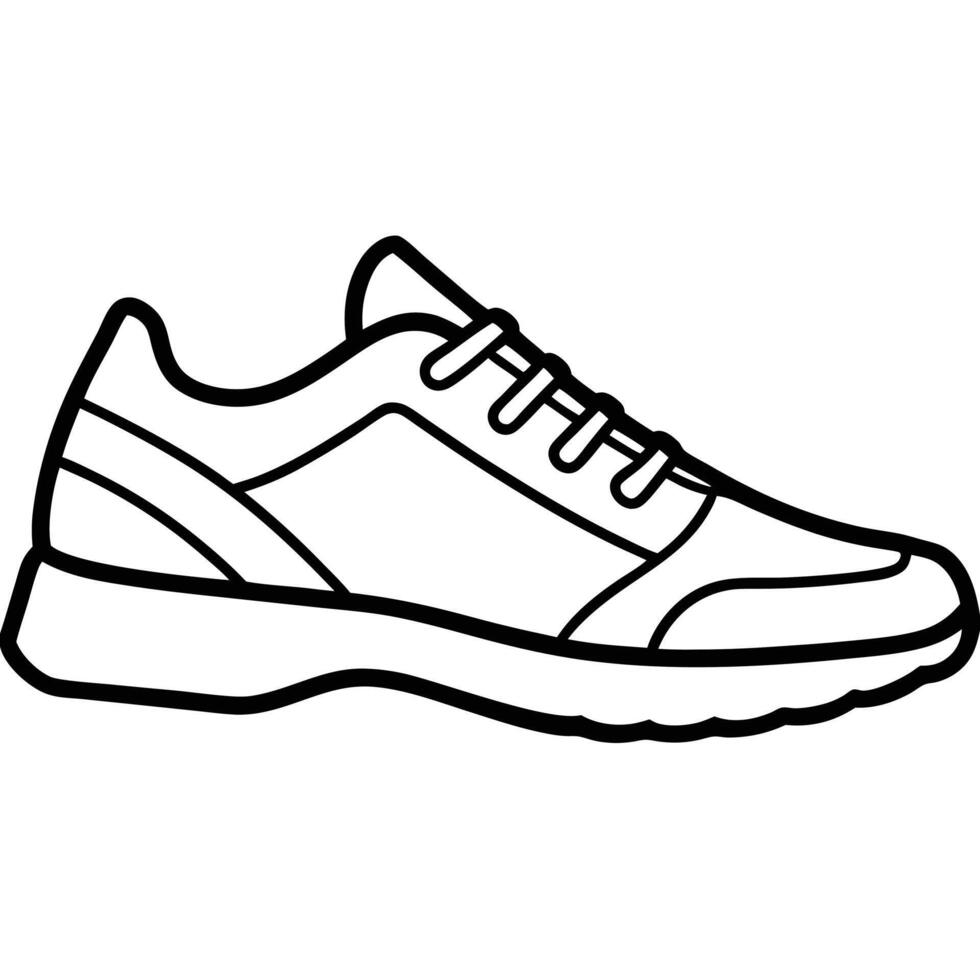 Clean black and white line art illustration of a modern sneaker shoe isolated. vector