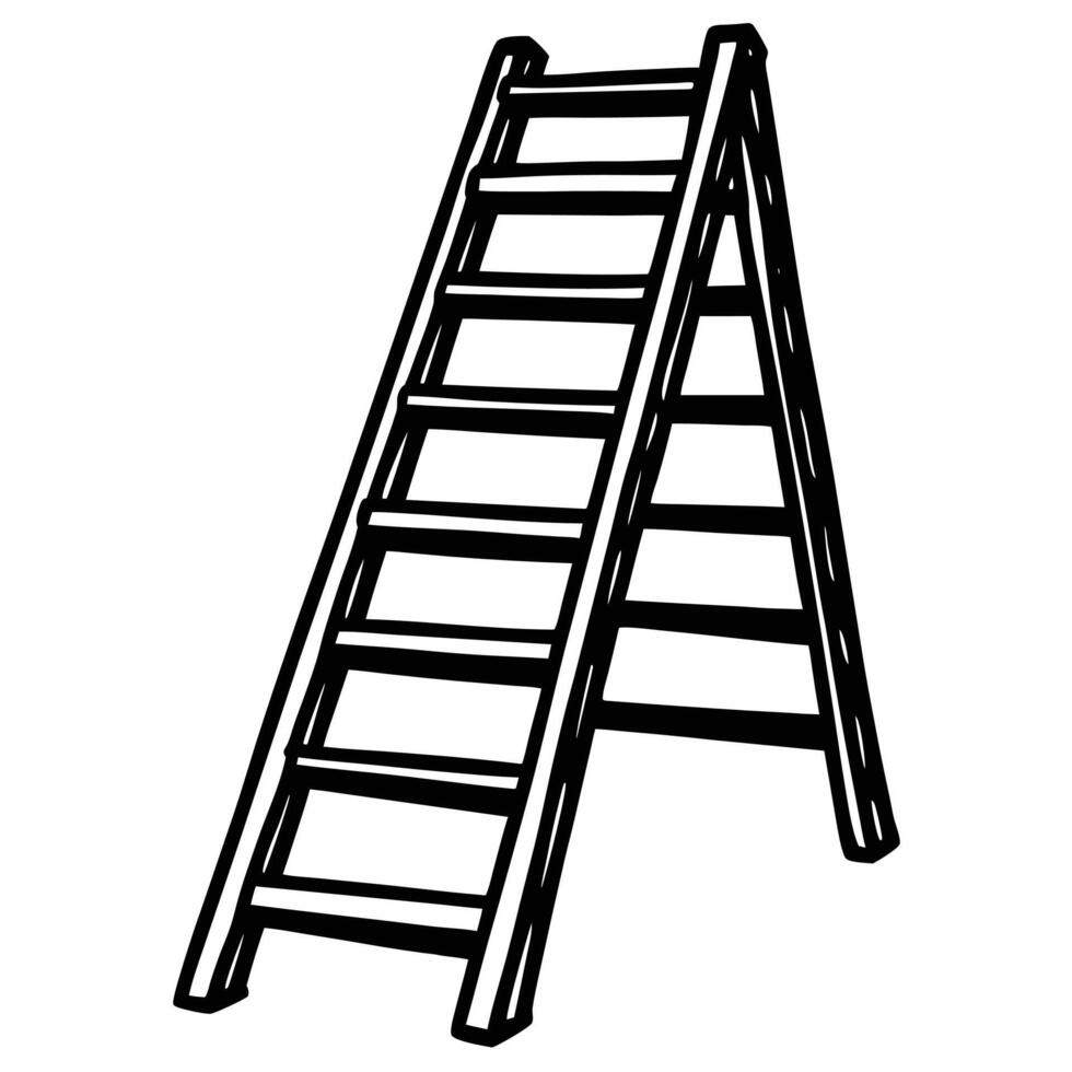 Simple black and white illustration of a leaning ladder on a white background vector