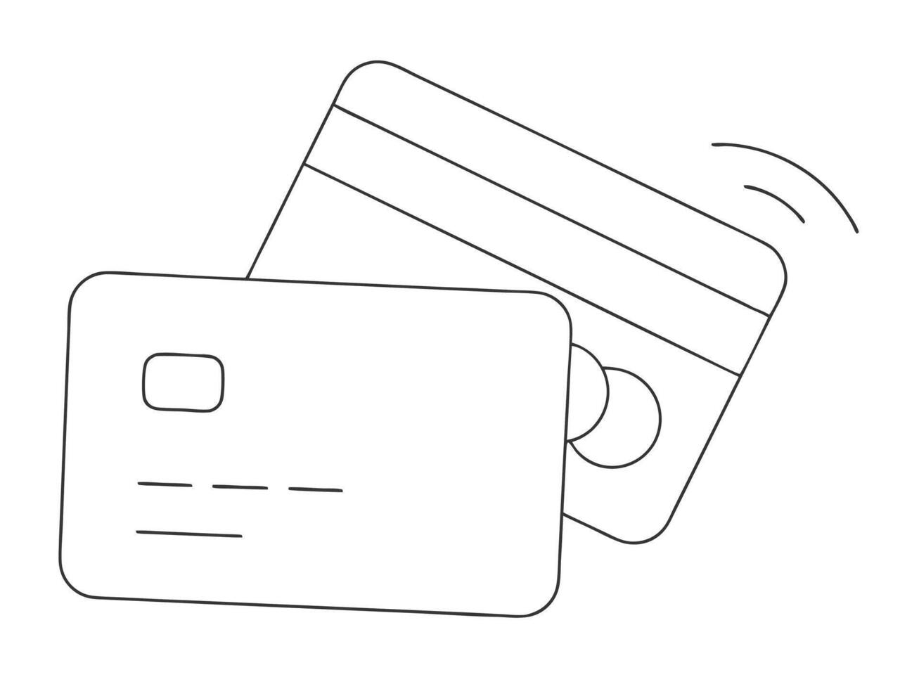 Contactless payment concept illustration with two credit cards in a minimalist outline design vector